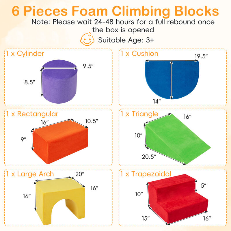 6 Piece Toddler Foam Climbing Set with Slide, Tunnel and Play Blocks image number 2