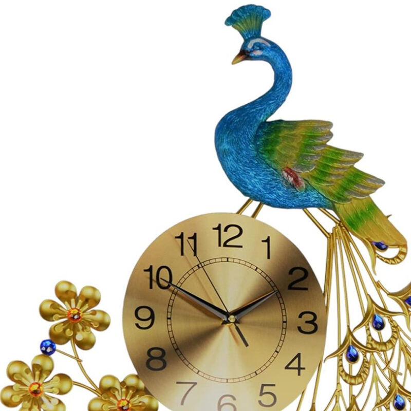 HomeRoots 21" Blue Green And Gold Metal Silent Analog Peacock Novelty Wall Clock image number 2