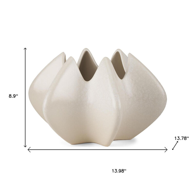 HomeRoots 9" Cream Sculptural Ceramic Table Vase image number 3