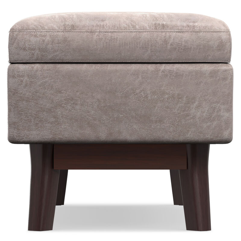 Owen 48 inch Wide Mid Century Modern Rectangle Rectangular Storage Ottoman in Distressed Grey Taupe Vegan Faux Leather, Assembled