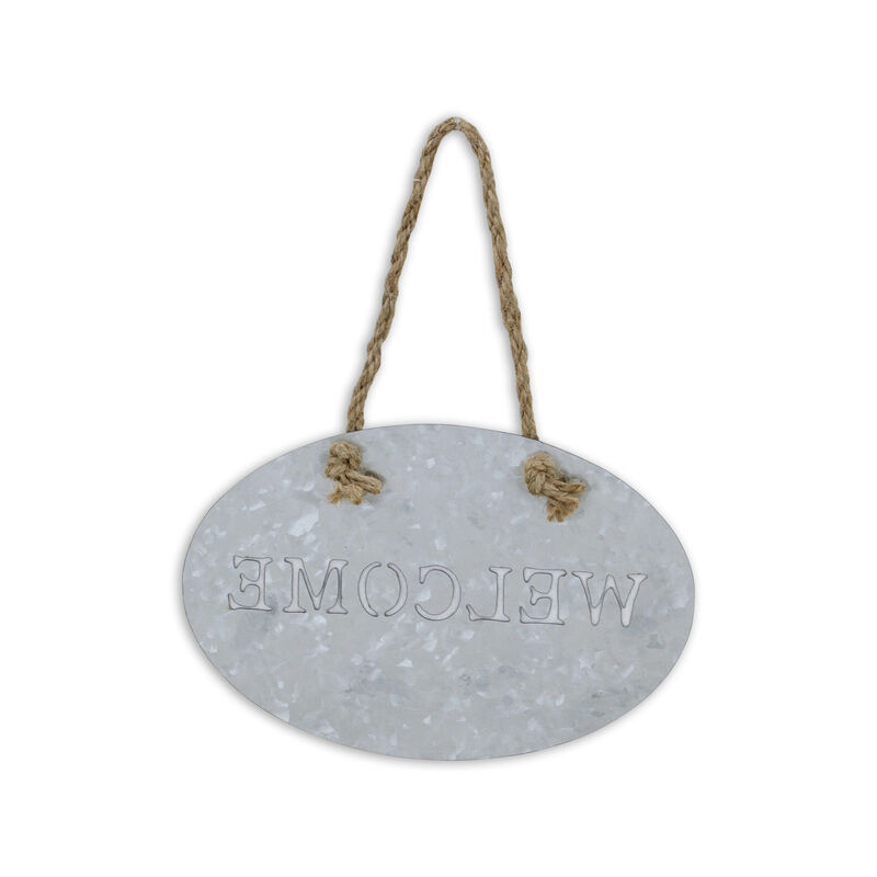 HomeRoots 5" X 8" Gray Handcrafted Welcome Galvanized Metal Wall Decor image number 3