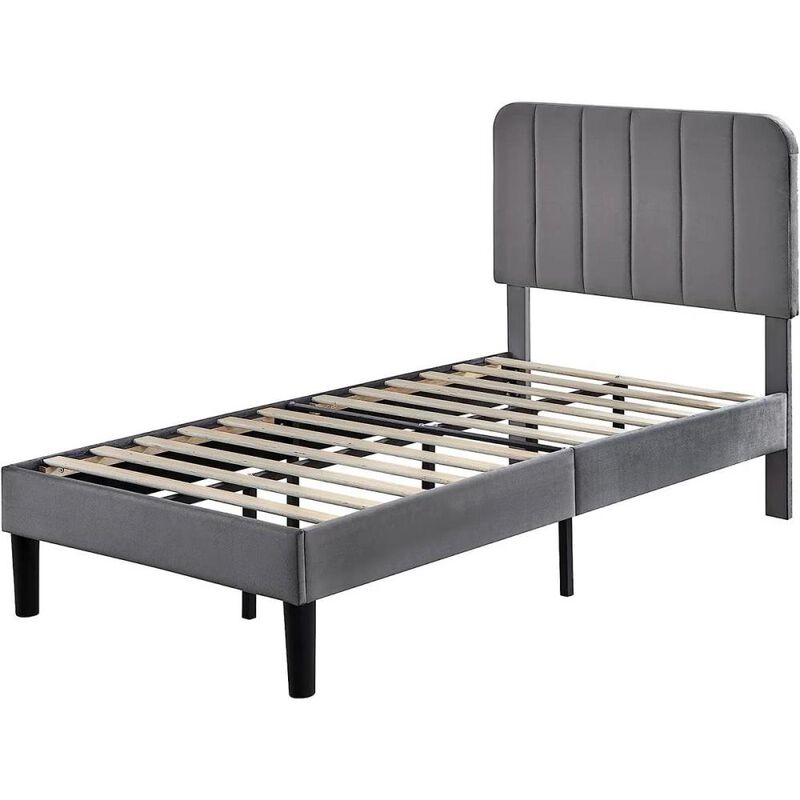 Hivvago Twin size Dark Grey Upholstered Platform Bed Frame with Headboard