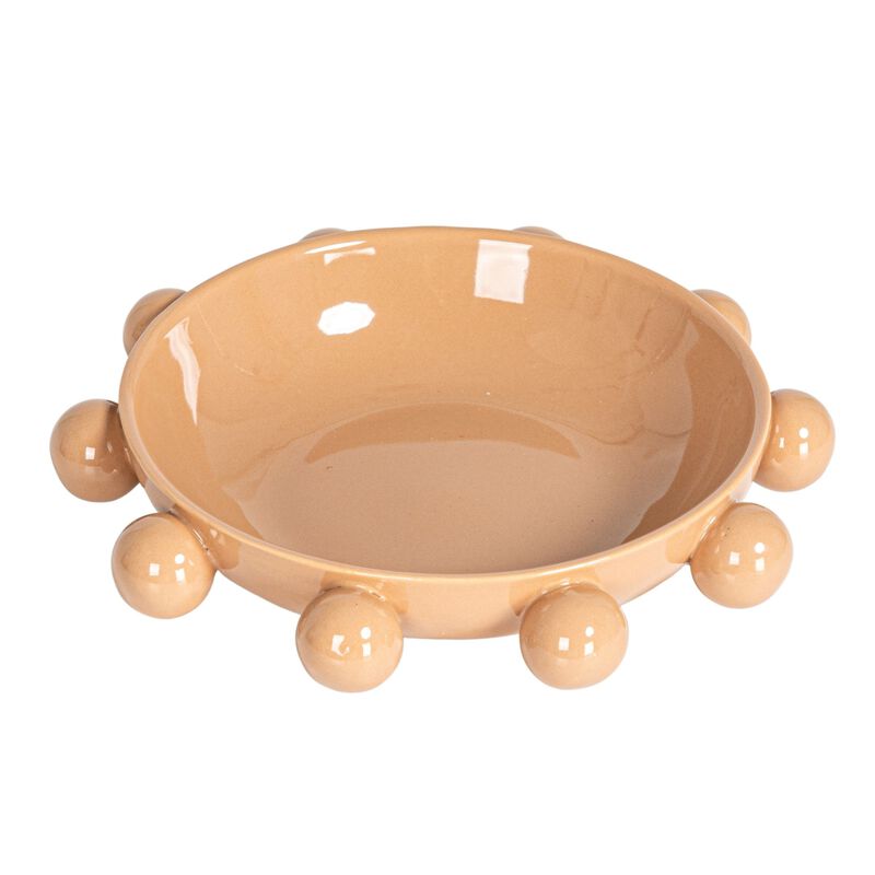 9.75 Inches Stoneware Bowl with Orbs and Reactive Glaze, Nude image number 0