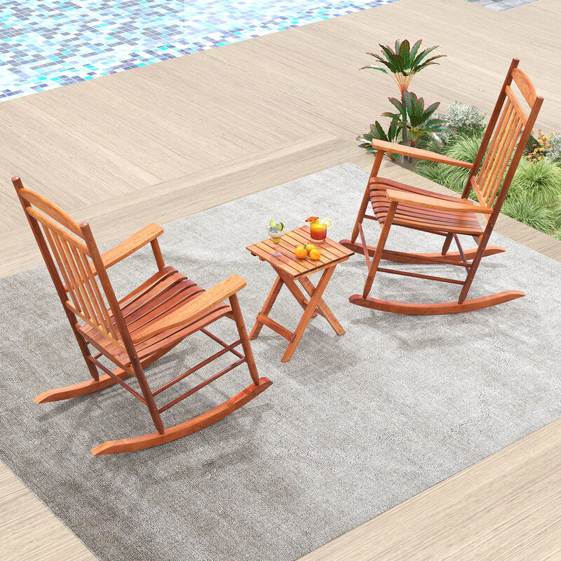 3-Piece Outdoor Poplar Wood Rocking Bistro Set &ndash; Patio Chairs and Table Combo