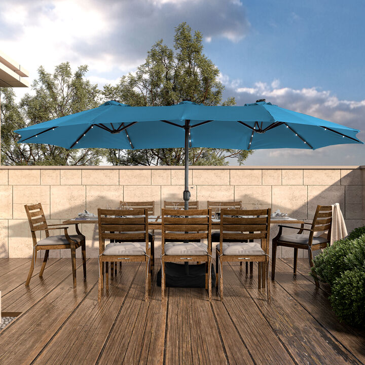 MONDAWE 15ft Rectangular Double-Sided Solar LED Outdoor Patio Market Umbrella with Base Included