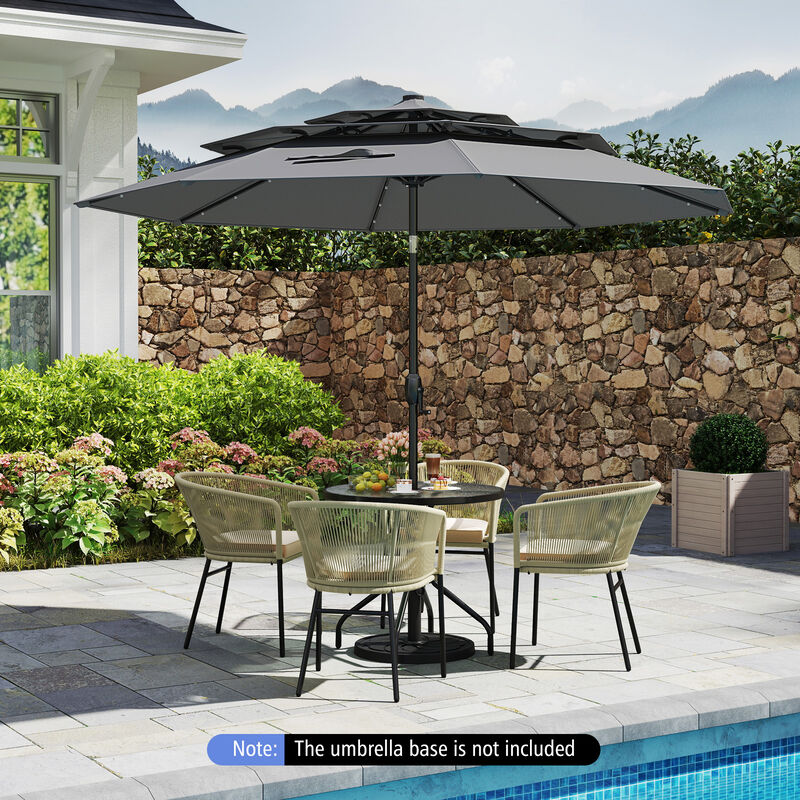 Solar Patio Umbrella with 32 LED Lights 3-Tier Vented Top
