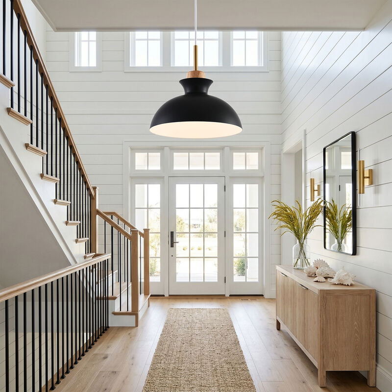 11" Modern Black Dome Pendant Light with Adjustable Cord for Bedroom, Kitchen Island or Living Room image number 4