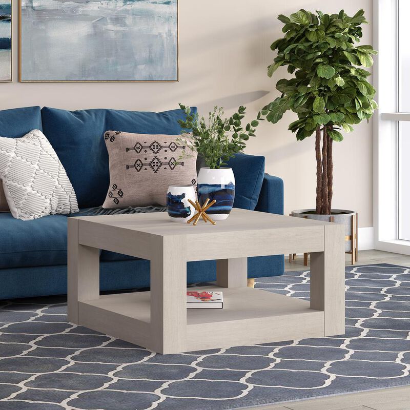Hudson&Canal Hughes 32 Wide Square Coffee Table in Alder White