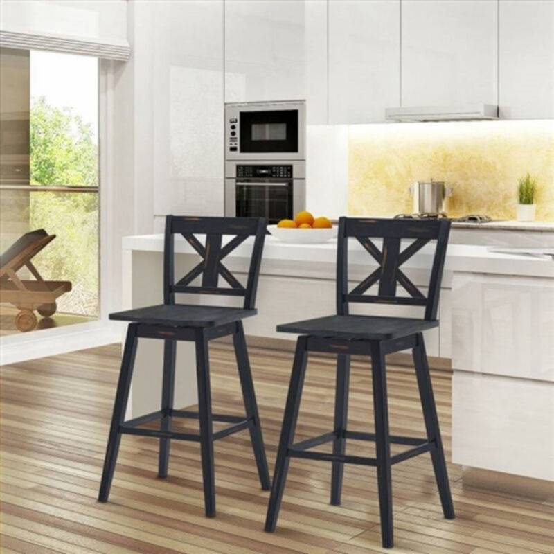 Set of 2 Wood Swivel Barstools – Modern Farmhouse Style for Kitchen, Dining Room, or Counter