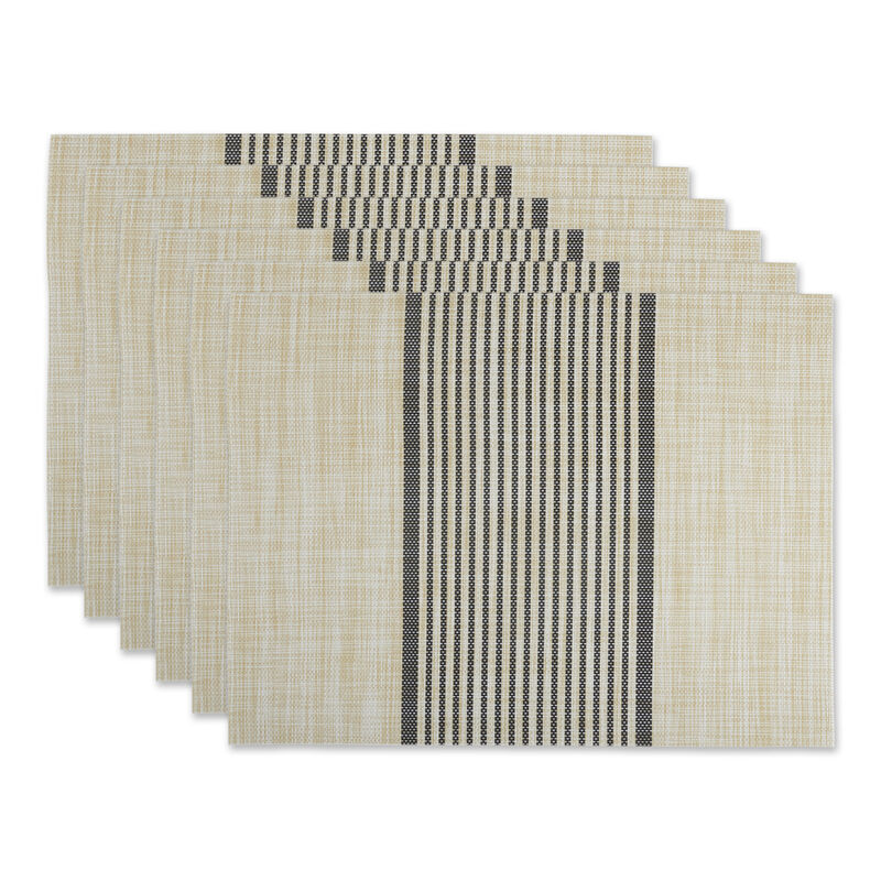 Set of 6 Beige and Black Striped Rectangular Placemats 13" x 17.25"