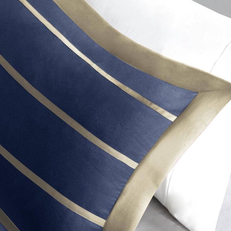 Hivvago Comforter Set in Navy Blue White Khaki Stripe