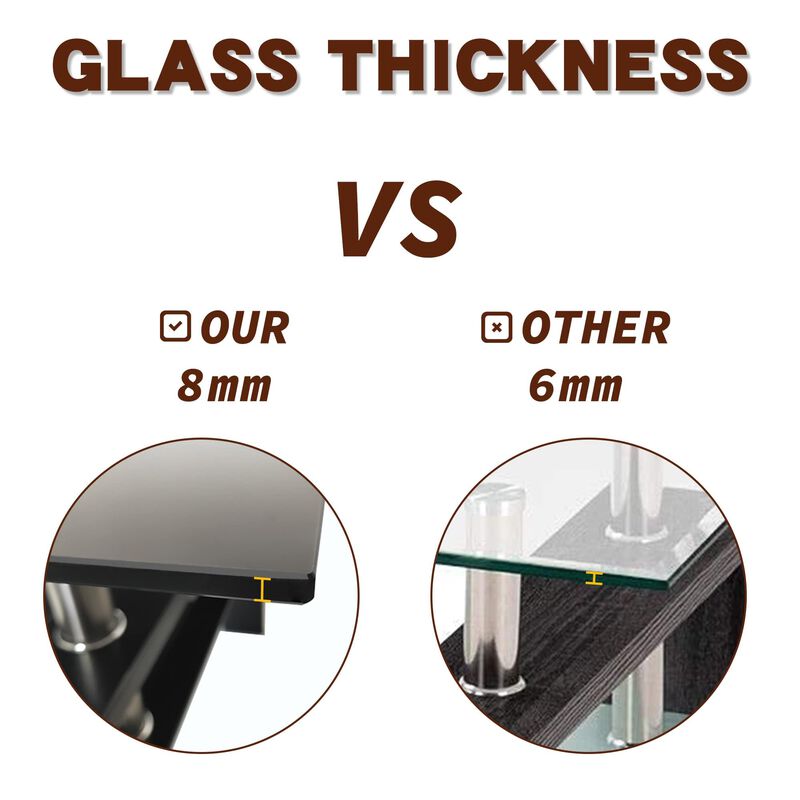 IANIYA Rectangle Tempered Glass Coffee Table Metal Tube Legs End Table for Livingroom (All Black)