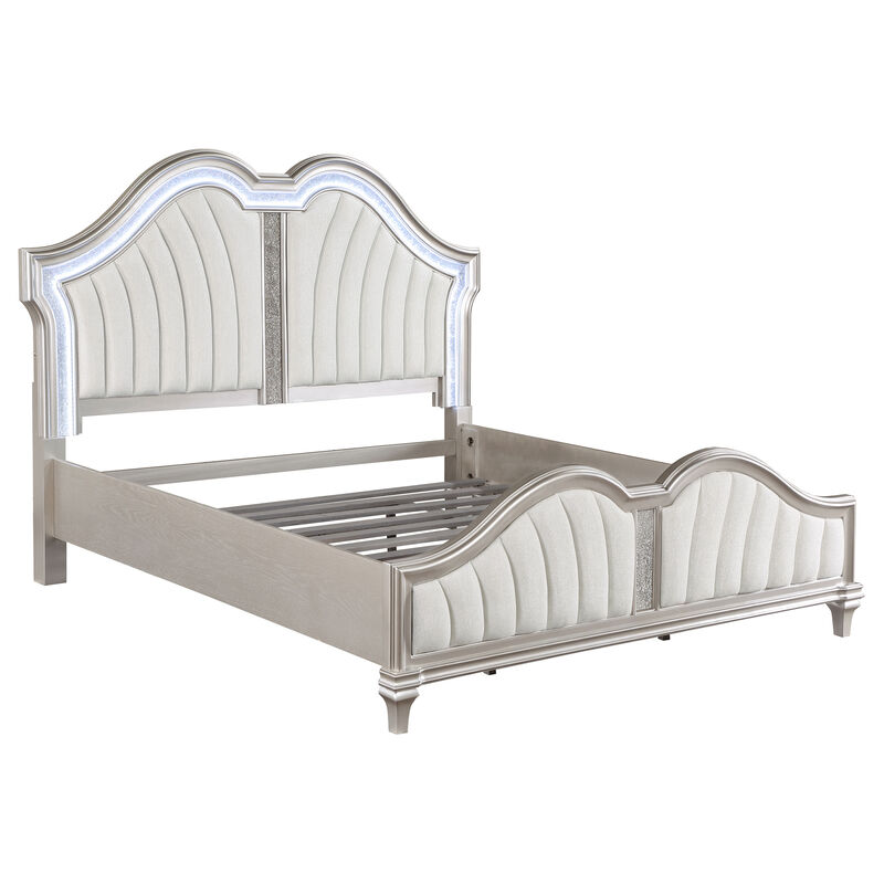 Nive 4pc King Bedroom Set, Silver, Ivory Channel Tufted Upholstery