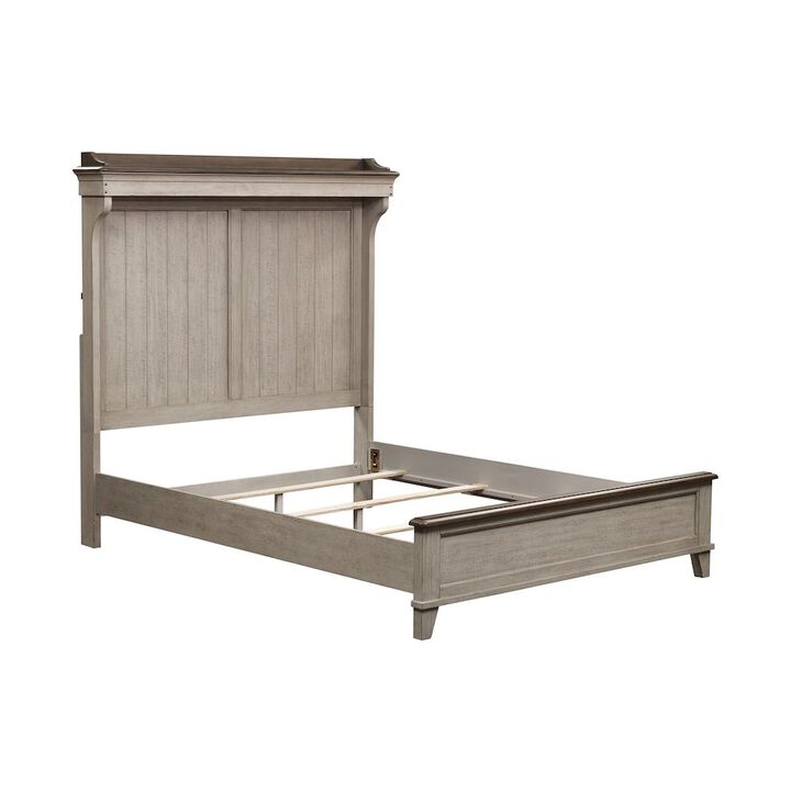 Liberty Furniture Ivy Hollow Queen Mantle Bed in Weathered Linen Finish w/ Dusty Taupe Tops