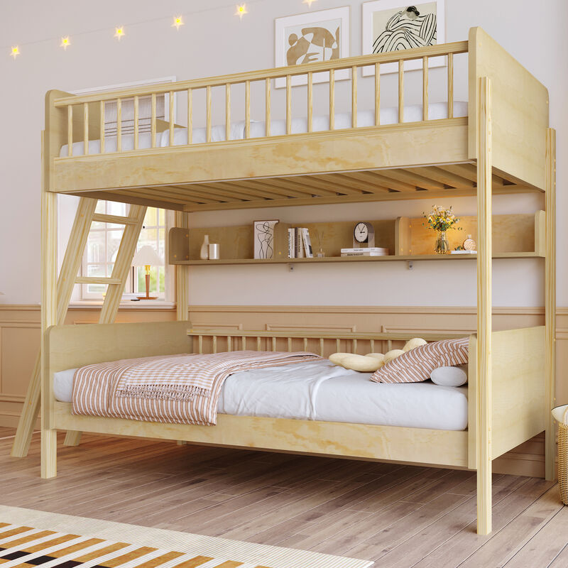 Merax Twin-Over-Twin White Wooden Bunk Bed with 3 Storage Shelves