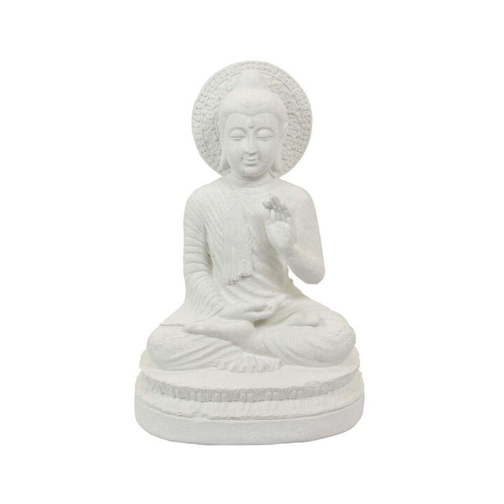 Enlightened Meditating Divine Buddha Statue, White Resin, 14 Inch - Benzara