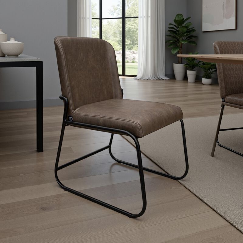 Jenny Dining Side Chair Set of 2, Dark Brown Faux Leather, Black Iron image number 5