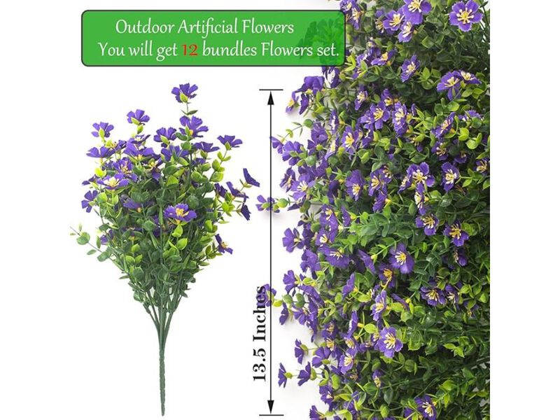 12 Pack Purple Artificial Outdoor Plants UV Resistant Garden Porch Decor image number 2