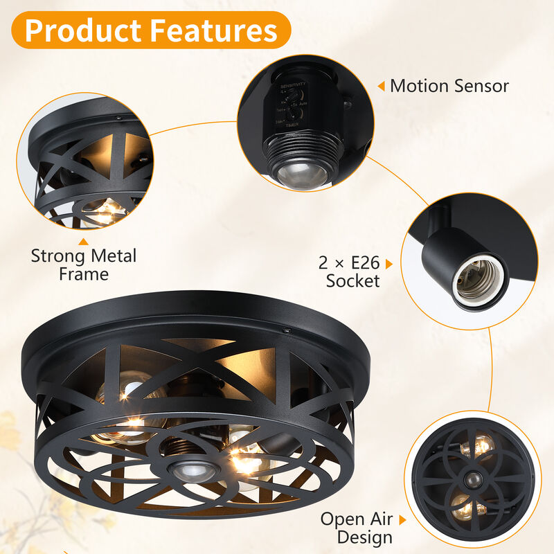 10.94" Modern 2-Light Motion Sensor Outdoor Flush Mount Light image number 8
