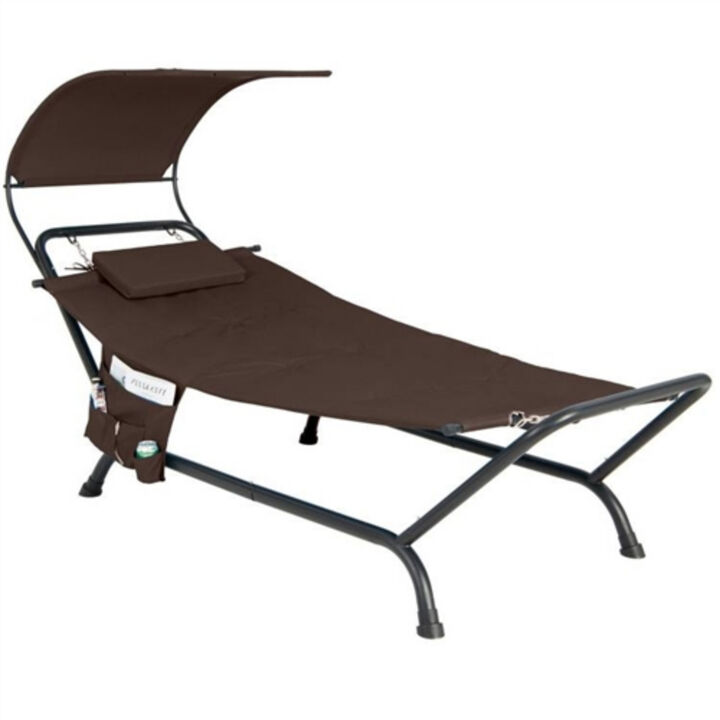 Outdoor Hammock Style Chaise Lounge Chair Cot with Canopy and Storage Bag