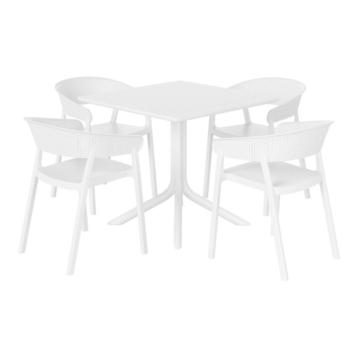 WestinTrends 5-Piece Outdoor Resin Square Patio Dining Table Set with Stackable Patio Dining Chairs