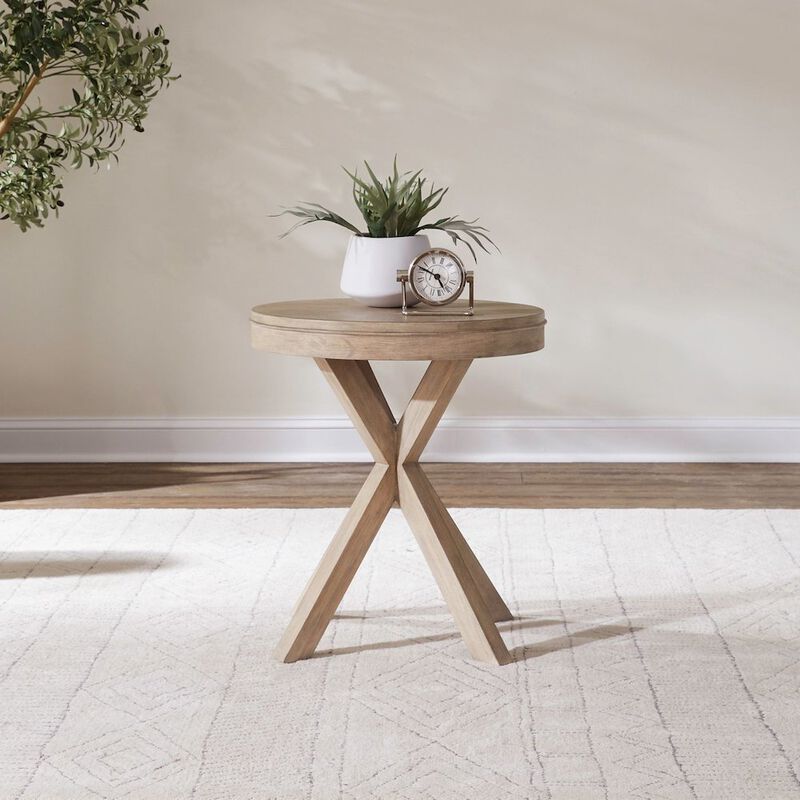 Liberty Furniture Brentwood Round End Table for Living Room - Sandstone Oak Wood image number 6