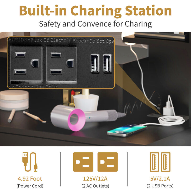 Large Makeup Vanity with Lights &ndash; Spacious Dressing Table with LED Mirror and Ample Storage Drawers