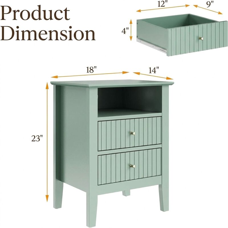 18" Assembled Fluted Nightstand Set of 2 2-Drawer Gold Knobs image number 3