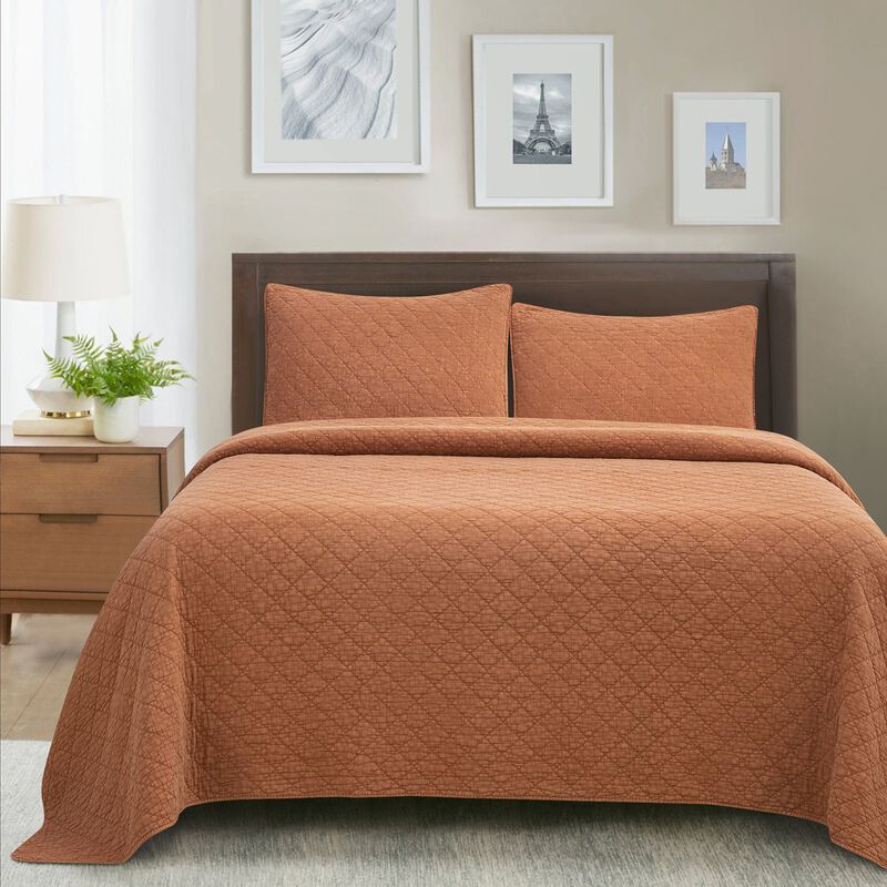 Stonewashed Cotton Gauze Copper Full/Queen Quilt Set image number 1