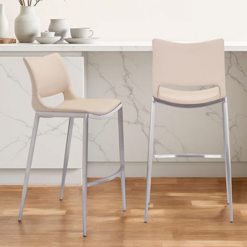 Hivvago Set of Two 29 Inch Light Pink And Silver Steel Low Back Bar Height Bar Chairs