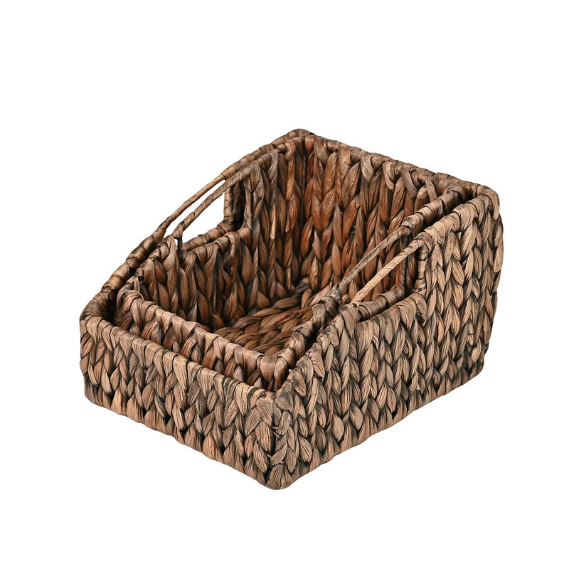 Havanah Southwestern Handwoven Hyacinth Slanted Pantry Baskets with Handles