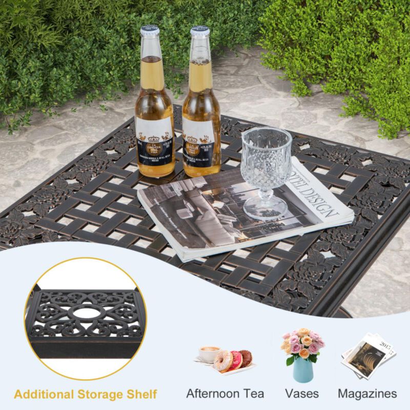 Hivvago Cast Aluminum Outdoor Side Table with Storage Shelf for Garden Porch Balcony