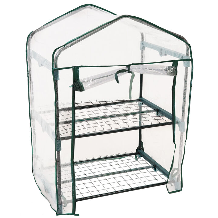 Sunnydaze 2-Tier Steel PVC Cover Mini Greenhouse and Roll-Up Zipper - Clear