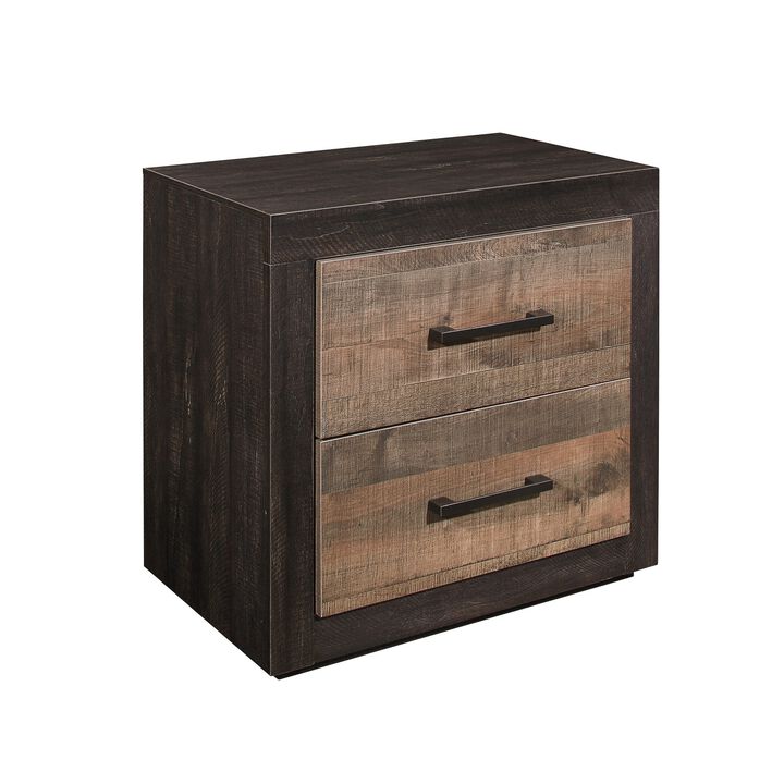 Contemporary Style Bedroom Nightstand Natural Wood Grain Look Two Tone Finish Bedside Table MDF Veneer