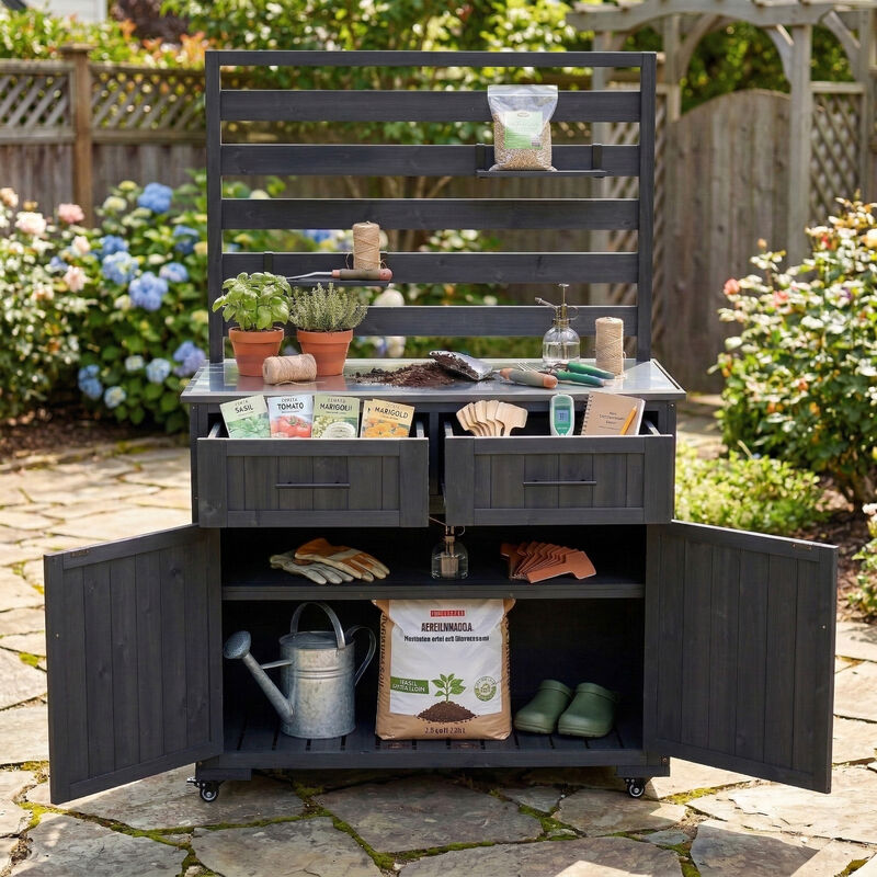 Merax Outdoor Kitchen Island & Potting Bench with Stainless Steel Top image number 2