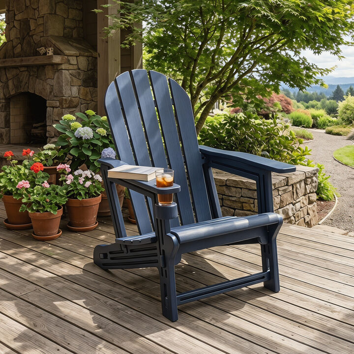 Outdoor HDPE Adirondack Chair Cup Holder Wooden Texture Design for Patio Seating