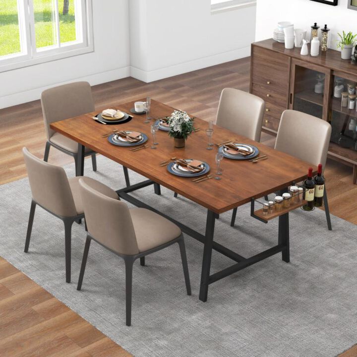 Hivvago Dining Table Rectangular Kitchen Table with 2-Bottle Wine Rack for 5-7