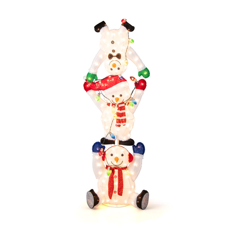 5.6 Feet Lighted Stacked Snowmen Christmas Decoration image number 0