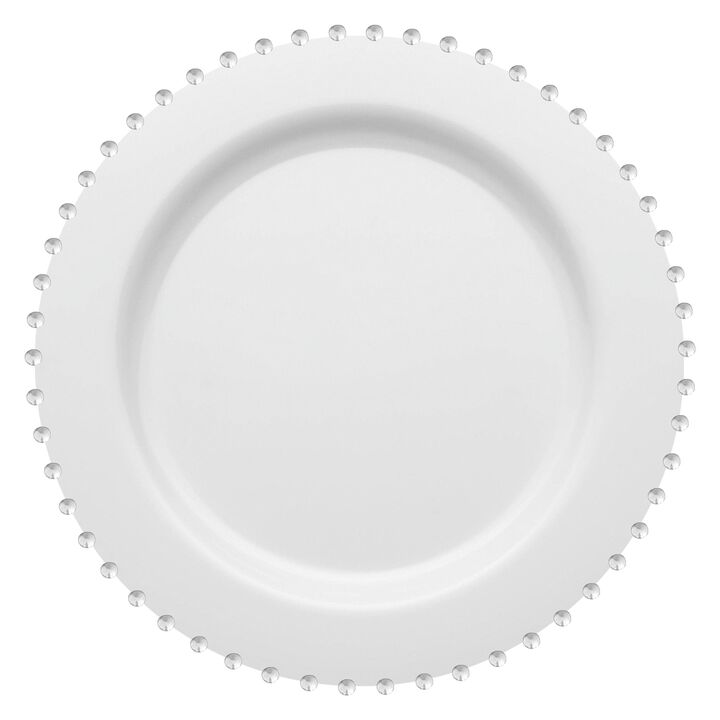 7" White with Silver Pearl String Round Plastic Salad Plates (120 Plates)