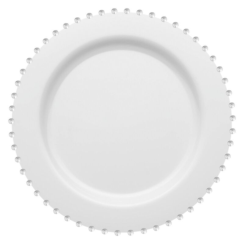 7" White with Silver Pearl String Round Plastic Salad Plates (120 Plates) image number 0