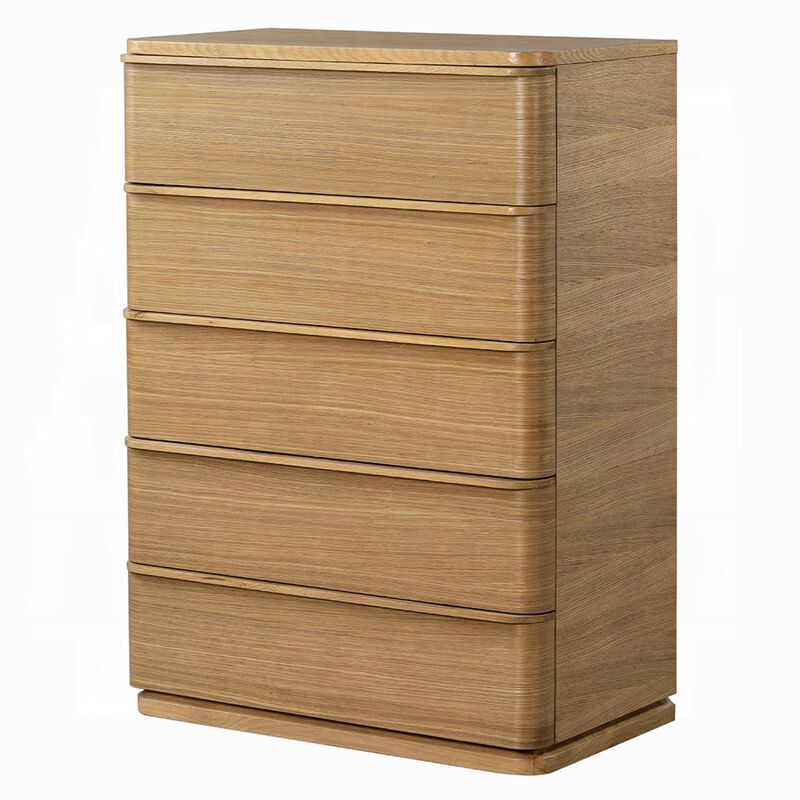 Sery Tall Dresser Chest, 5 Drawers, Minimalist Lip Handles, Oak Brown Wood image number 4