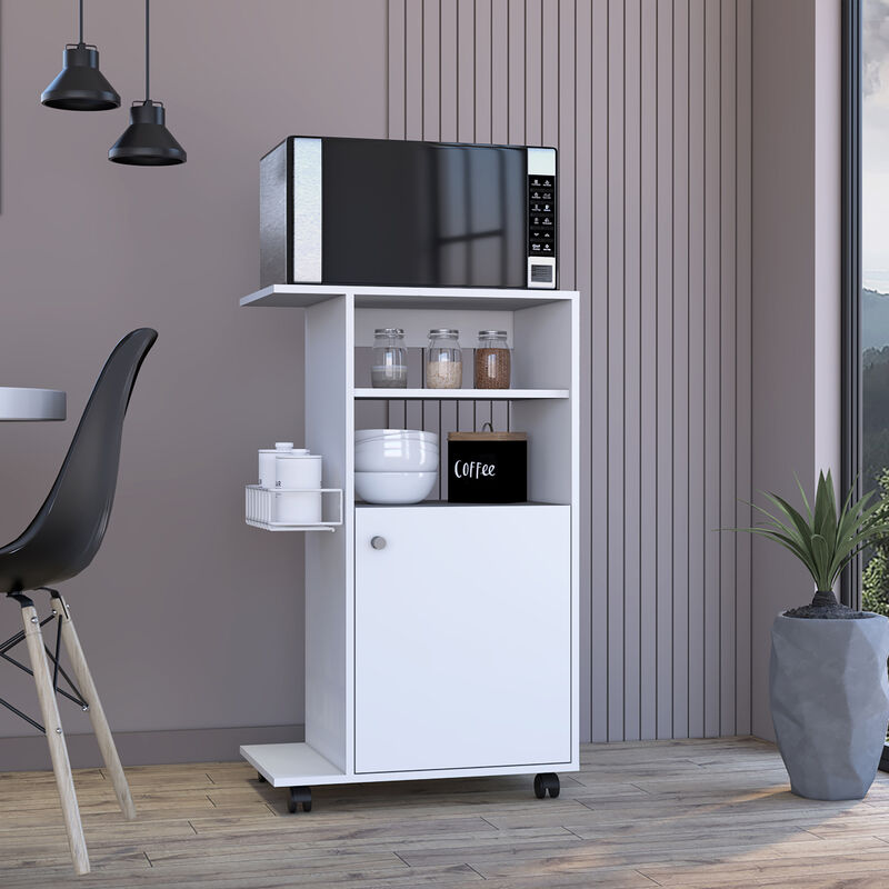 Streamdale Clip Kitchen Cart, Single Door Cabinet, Four Casters - White image number 1