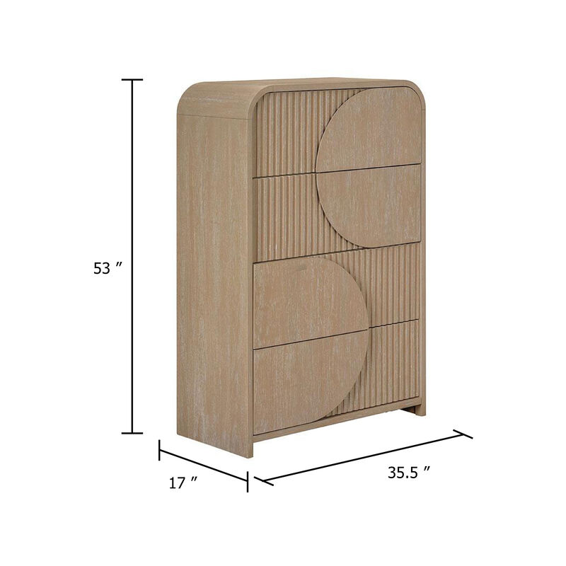 Tanya Tall Dresser Chest, 4 Drawers with Reeded Panels, Natural Brown image number 5