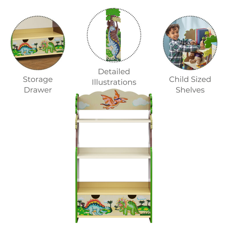 Dinosaur Kingdom Bookshelf with Storage Drawer, Multi image number 2
