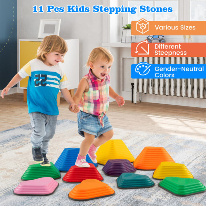 Kids Stepping Stones 11 Piece Stackable Balance Blocks for Indoor Outdoor Use Multicolor