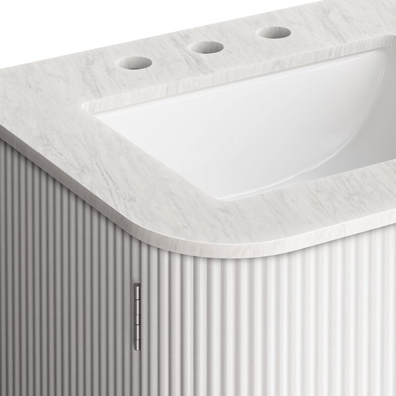 Modway Zia 24 inch Wall-Mount Bathroom Vanity in Ivory with Marble Sink Basin - Floating Bathroom Cabinet with Fluted Design image number 8