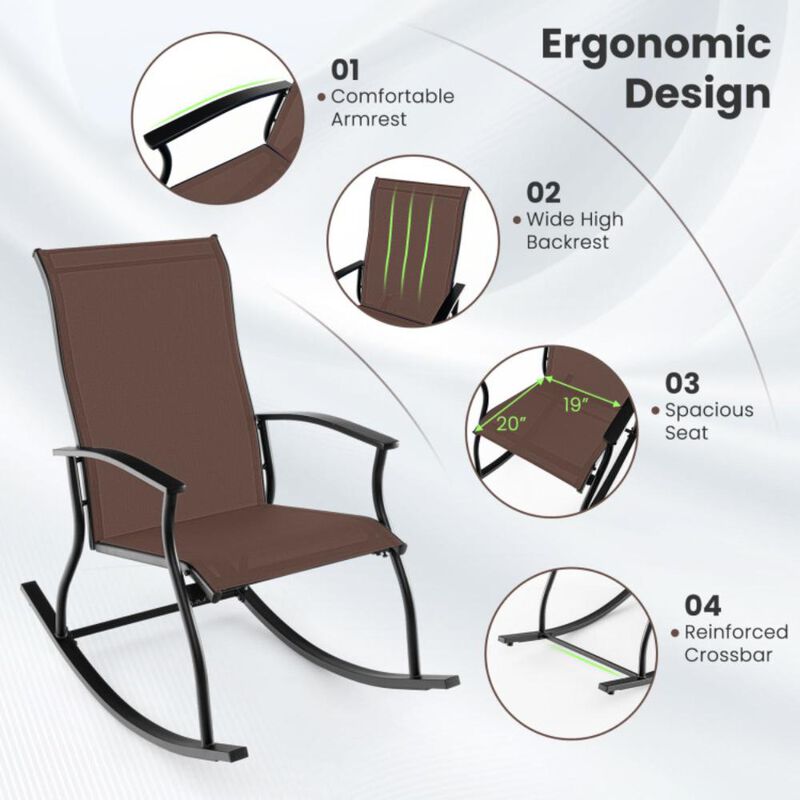 Hivvago 2 Pieces Outdoor Rocking Chairs with Breathable Backrest