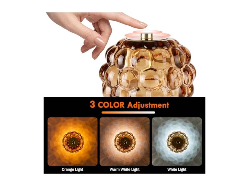 Rechargeable Cordless Battery Operated Glass Table Lamp For Bedroom Bedside image number 1