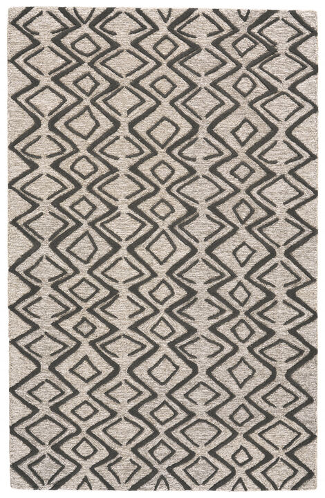4 X 6 Black gray And Taupe Wool geometric Tufted Handmade Stain Resistant Area Rug