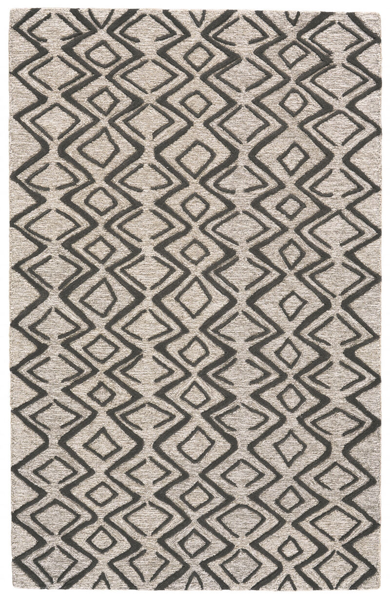 4 X 6 Black gray And Taupe Wool geometric Tufted Handmade Stain Resistant Area Rug image number 0